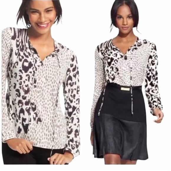 CAbi 590 Women’s Blouse Animal Print Faux Wrap Long Sleeve size small - Picture 1 of 11